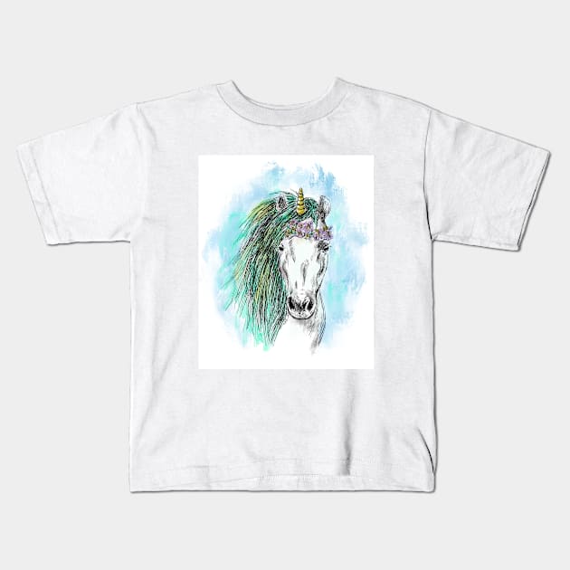 Unicorn head image Kids T-Shirt by rachelsfinelines